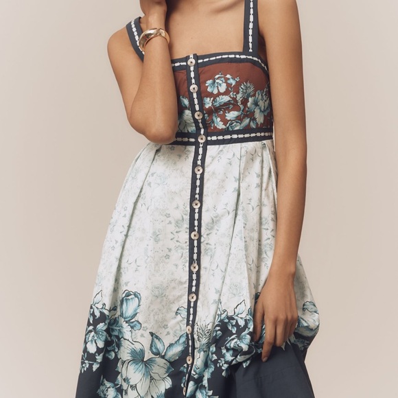 Maeve Blue and White Floral Midi Dress - Picture 2 of 8